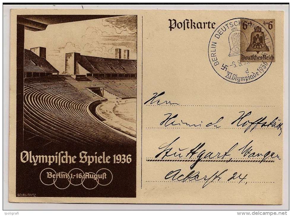 Deutsches Reich, 1936, Postal Card, Olympic Games Berlin, Special Cancellation, Berlin-Deutschlandhalle,6-8-36 - Sommer 1936: Berlin