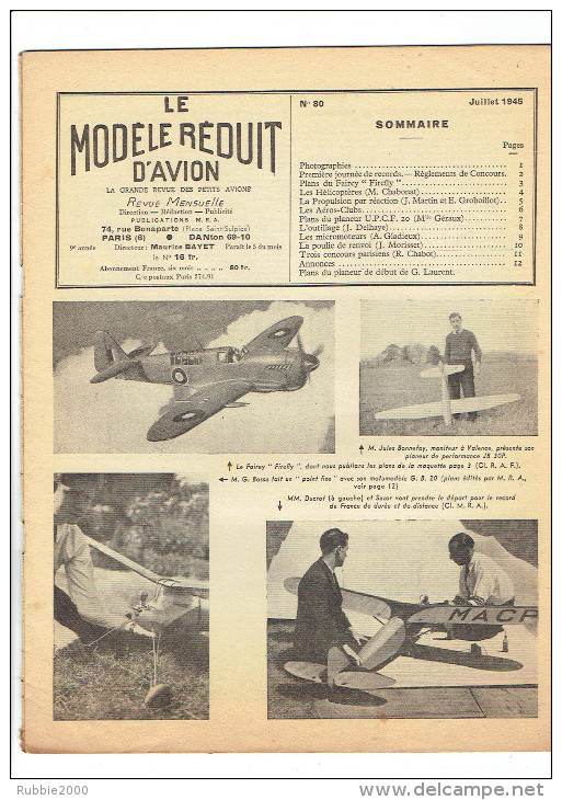 LE MODELE REDUIT D AVION 1945 PLAN DU FAIREY FIREFLY HELICOPTERE MICROMOTEUR PLAN DU PLANEUR DE DEBUT POULIE DE RENVOI - France