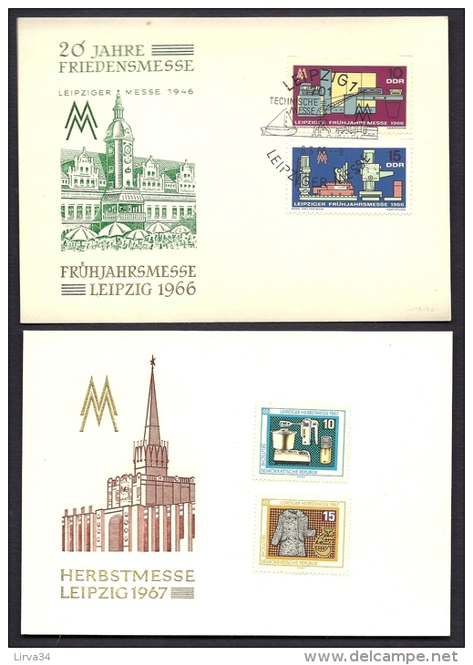 LOT 5 CARTES MAXIMUM + 1 FDC- ILLUSTRATIONS- ALLEMAGNE- RDA-  LEIPZIGER MESSE-1966-67-68-69-70- TIMBRES DIVERS- 3 SCANS - Cartes-Maximum (CM)