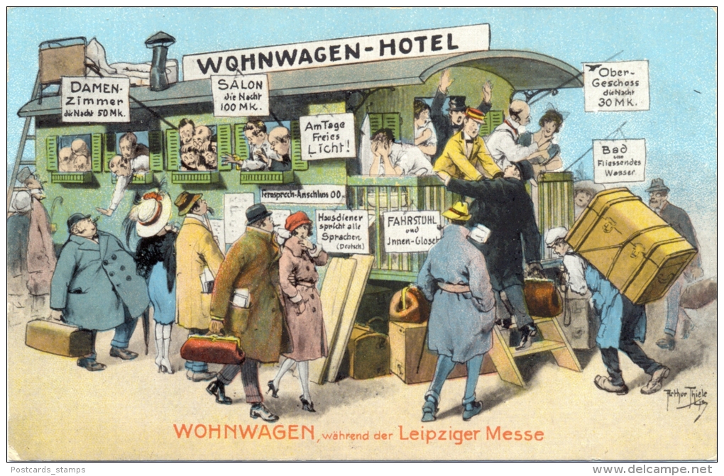 Leipzig, Leipziger Messe, Wohnwagen-Hotel, Sign. Arthur Thiele - Thiele, Arthur