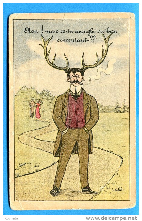 AVR97, Homme Avec Des Cornes De Cerf, Chasse, Cocu, Adultère, Cigare, Deer, Non Circulée - Humour