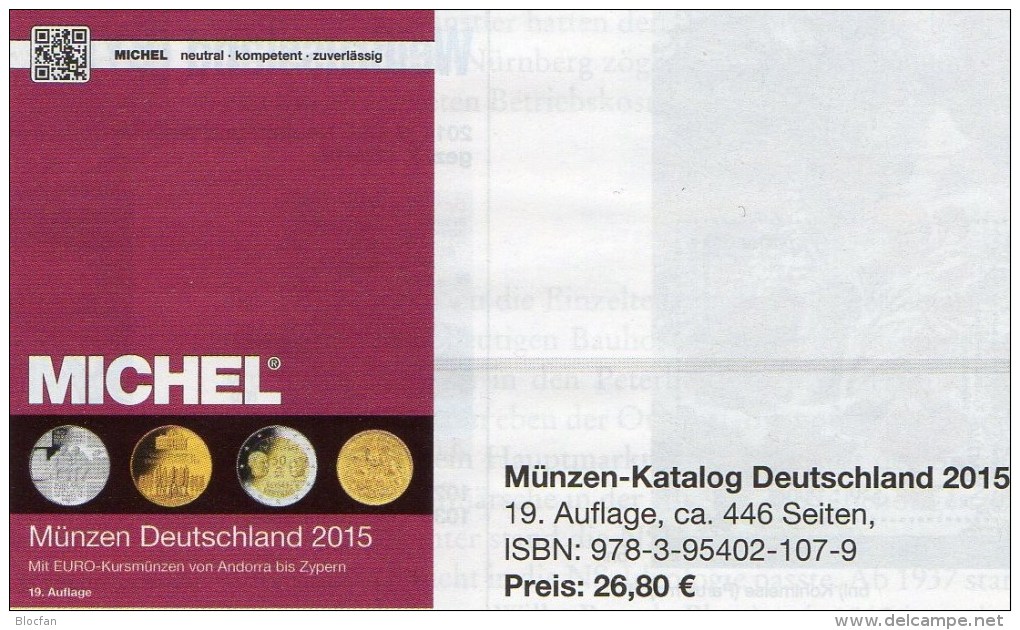 MICHEL Münzen Deutschland 2015 Neu 27€ D DR Ab 1871 III.Reich BRD Berlin DDR Numismatik Coin Catalogue 978-3-95402-107-9 - Colecciones