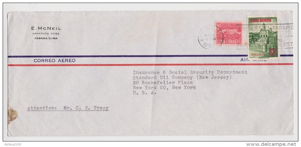 CUBA LETTRE COVER 1957 CORREO AEREO HABANA NEIL VERS NEW YORK USA - 2 Scans - - Lettres & Documents