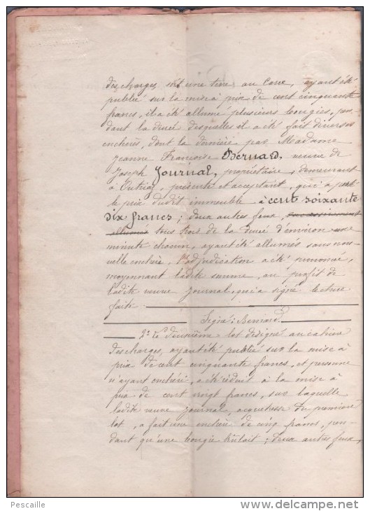 01 AIN - 1874 - ADJUDICATION A OUTRIAZ  DE TERRES PRE ET JARDIN - MARCHET NOTAIRE AU GRAND ABERGEMENT - Manuscripts