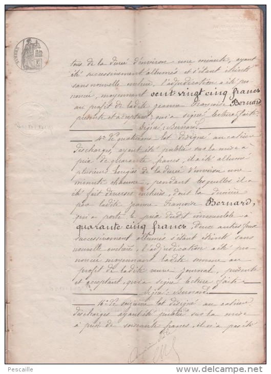 01 AIN - 1874 - ADJUDICATION A OUTRIAZ  DE TERRES PRE ET JARDIN - MARCHET NOTAIRE AU GRAND ABERGEMENT - Manuscripts