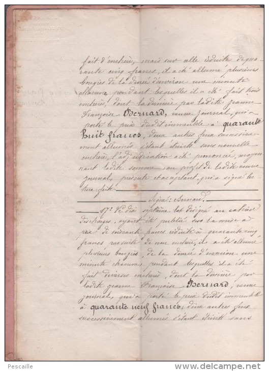 01 AIN - 1874 - ADJUDICATION A OUTRIAZ  DE TERRES PRE ET JARDIN - MARCHET NOTAIRE AU GRAND ABERGEMENT - Manuscripts