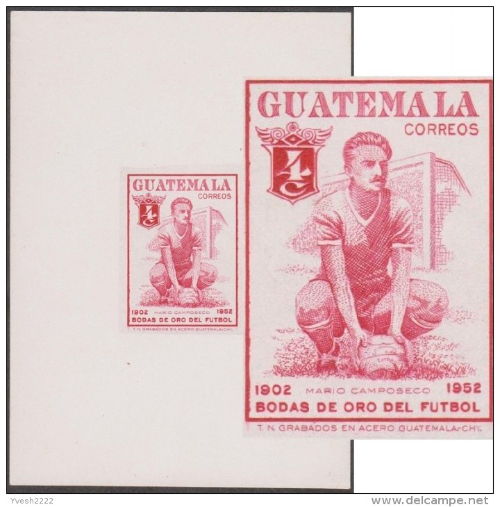 Guatemala 1955 Y&T 368. Épreuve D´atelier, 50 Ans De Football. Mario Camposeco, Joueur Mort Dans Un Accident D´avion - Soccer American Cup