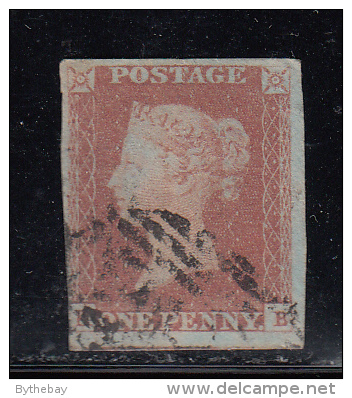 Great Britain Used Scott #3 1p Victoria Position ´BB´ 1844 Type Cancel - Close At Bottom Left Margin - Used Stamps