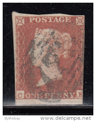 Great Britain Used Scott #3 1p Victoria Position ´CE´ 1844 Type Cancel - Poor Margins - Used Stamps