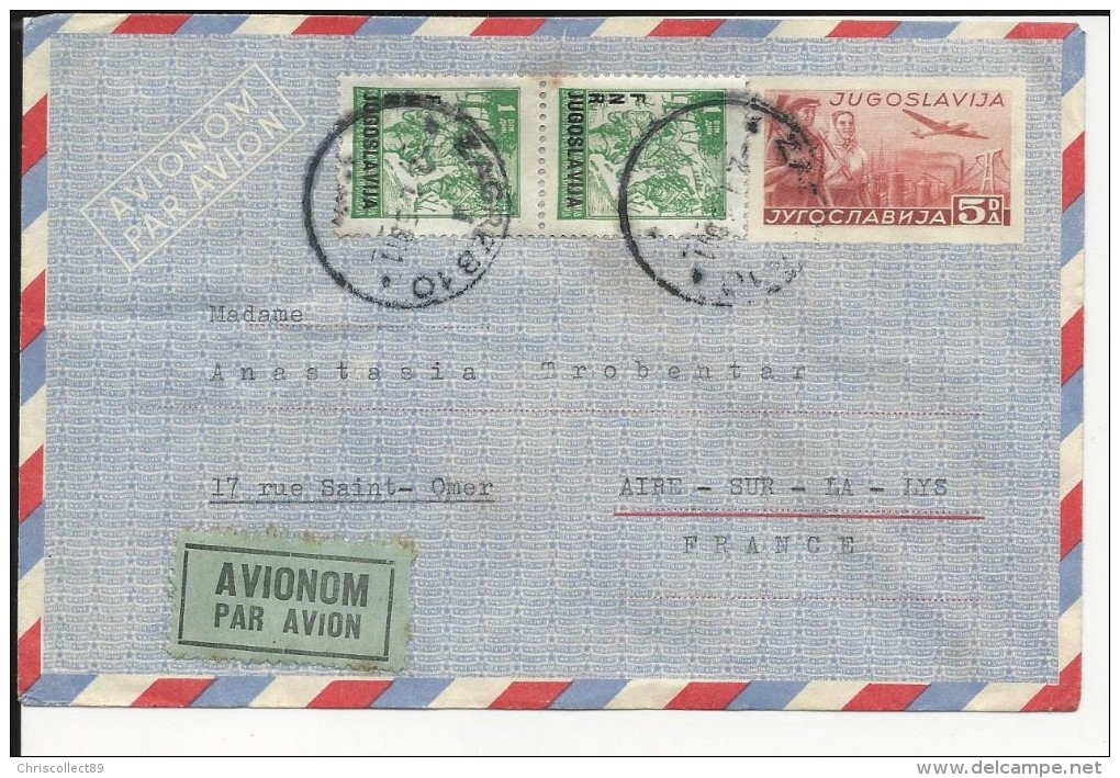 Yougoslavie : Enveloppe Entier Postal Par  Avion + Timbres - Ganzsachen