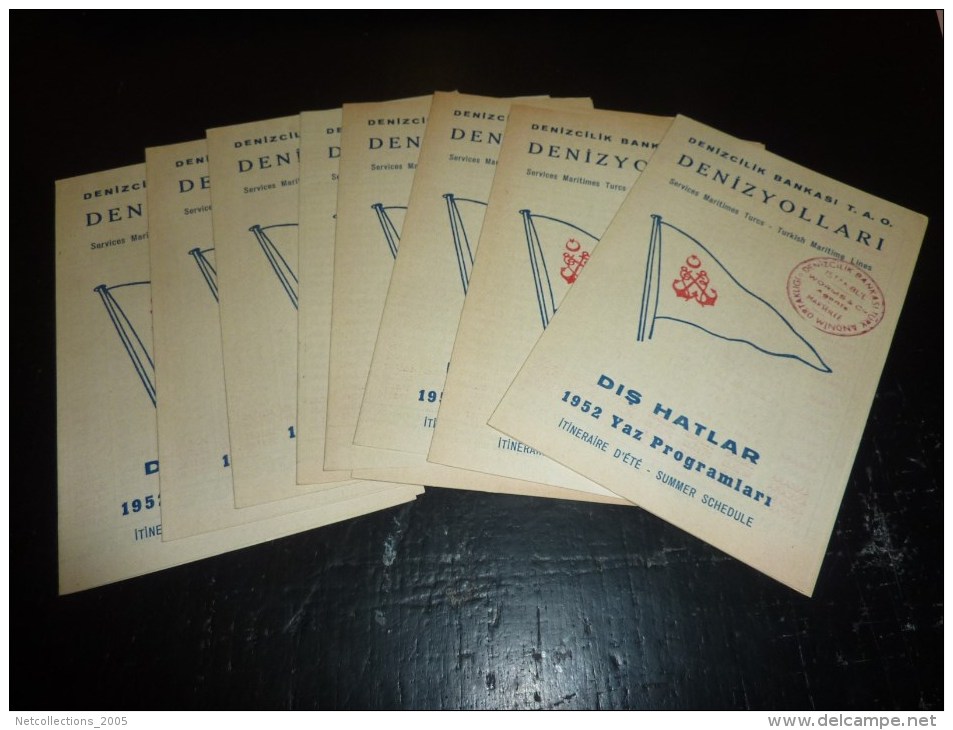 DENIZYOLLARI - SERVICE MARITIME TURC 1952 - TURKISH MARITIMES LINES - LOT DE 9 PROGRAMMES IDENTIQUES - Boats