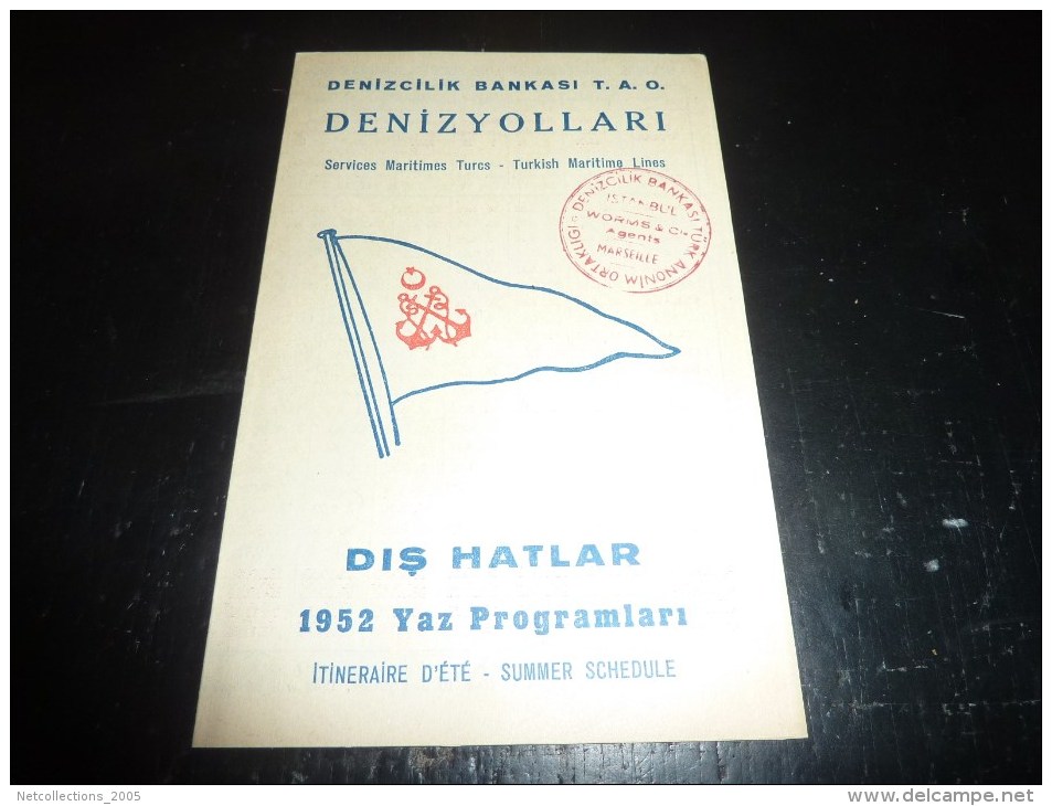 DENIZYOLLARI - SERVICE MARITIME TURC 1952 - TURKISH MARITIMES LINES - LOT DE 9 PROGRAMMES IDENTIQUES - Bateau