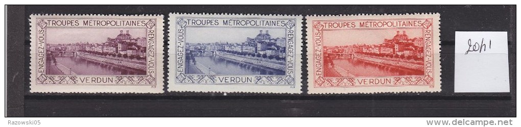 FRANCE. TIMBRE. VIGNETTE. MILITAIRE............VERDUN..........TROUPES METROPOLITAINES. COLONIALES. - Vignettes Militaires