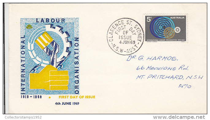 14326- ILO, INTERNATIONAL LABOUR ORGANIZATION, COVER FDC, 1969, AUSTRALIA - OIT