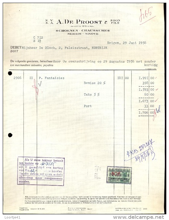 Faktuur Facture - Schoenen De Proost - Neigem Ninove 1956 - Profumeria & Drogheria