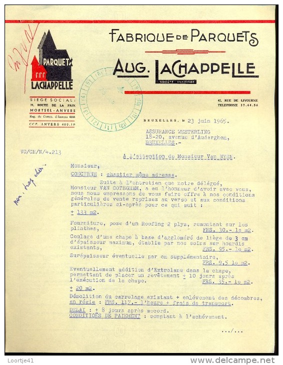 Faktuur Facture - Brief Lettre Fabrique De Parquets LaChapelle - Bruxelles 1965 - Artigianato