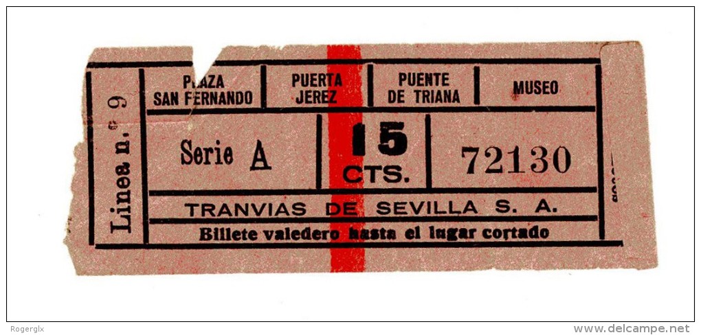 B5177 * Billete De Tranvia De Sevilla - Tickets - Entradas