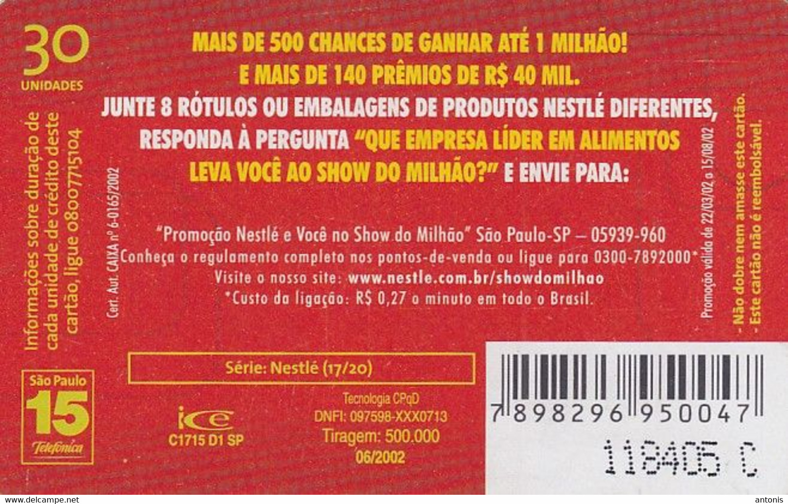 BRAZIL(Telefonica) - Nestle, 06/02, Used - Levensmiddelen