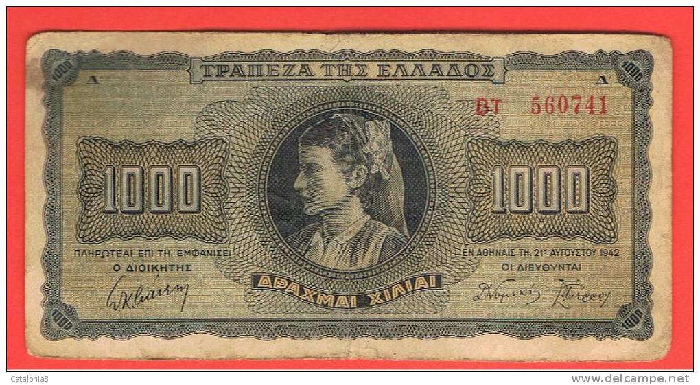 GRECIA -  1000   Drachma 1942  MBC   P-118 - Greece