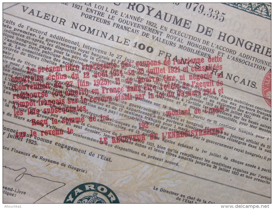 ROYAUME De HONGRIE. Obligation 6% De 1925 De 100 Francs Français  :ACTION ET TITRE 1925 MAGYAR - Banque & Assurance