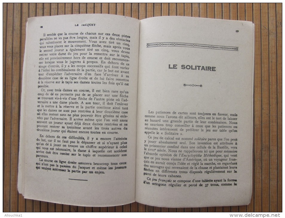 1945 JEU Le Jacquet le solitaire tous les jeux &amp; leurs règles leurs variétés les plus intéressantes par Jacques Lech