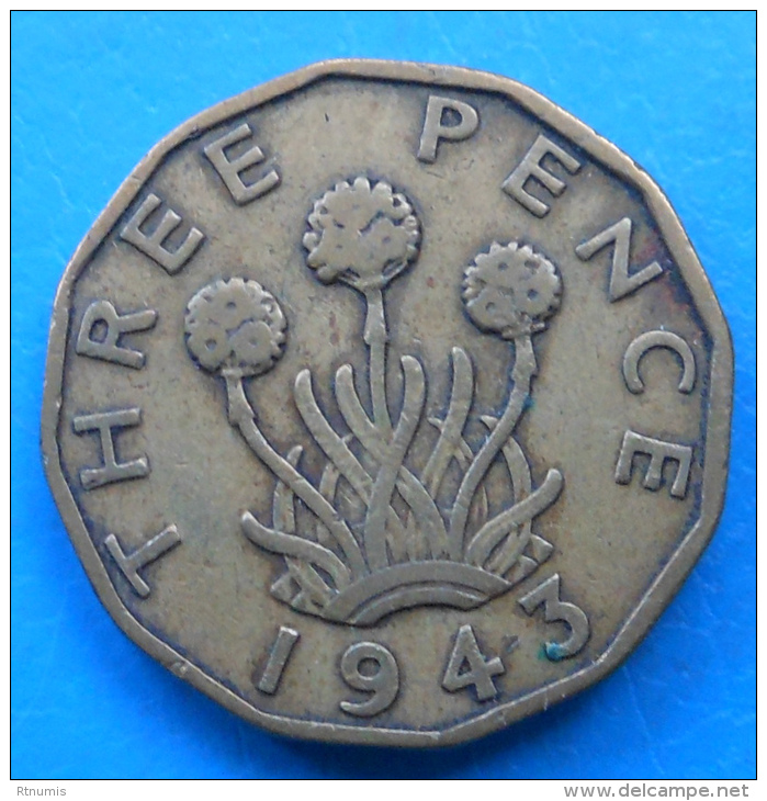 Grande Bretagne Great Britain 3 Pence 1943 Km 849 FAUTE MINT ERROR - F. 3 Pence