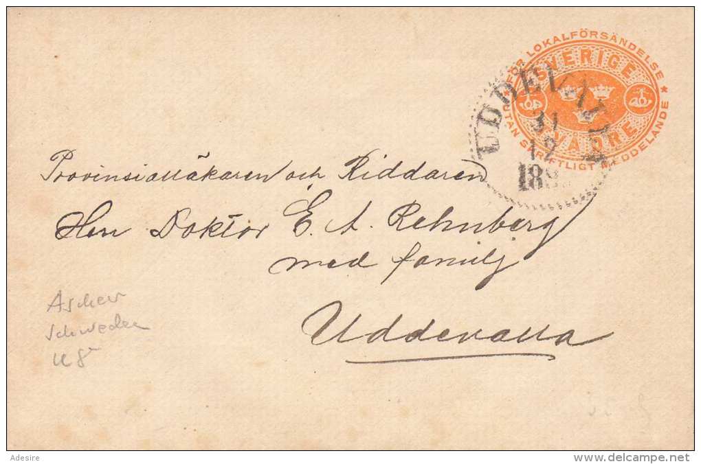 Schweden 1895? - Två Öre Ganzsache Auf Kleinem Brief, Stempel Uddevalla - Briefe U. Dokumente