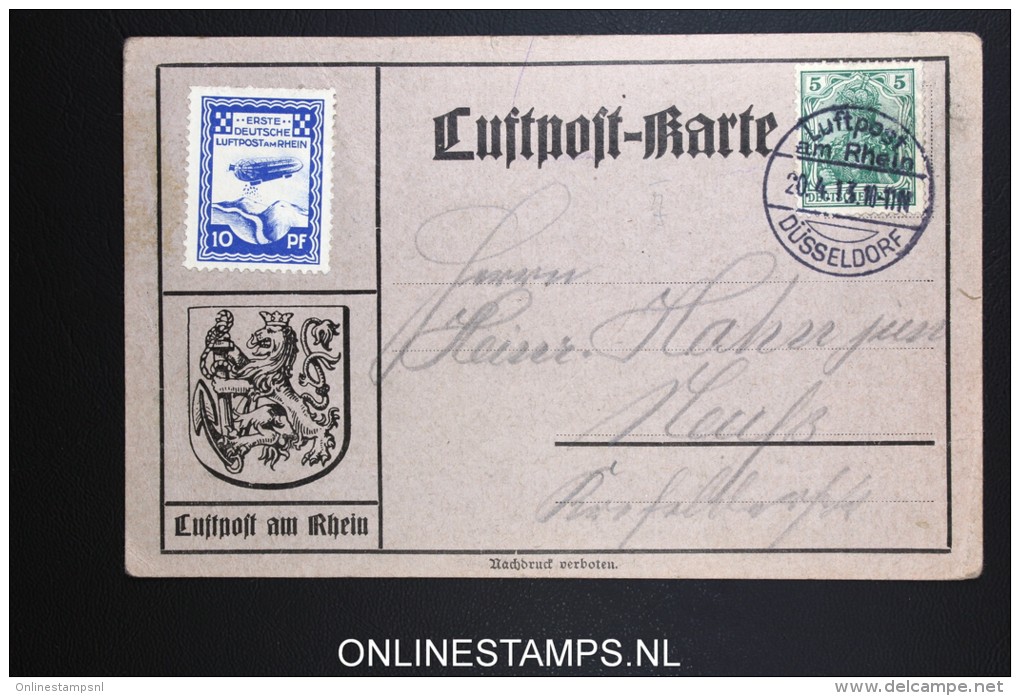 Deutsches Reich Halbambtliche Flugpost 1913 Zeppelin-Flugtage Düsseldorf  Sonder Stempel 10 Pf Gezähnt RRR - Airmail & Zeppelin