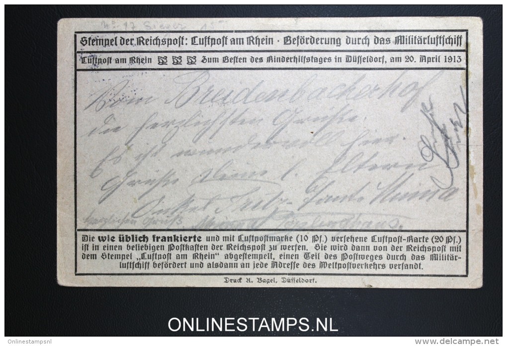 Deutsches Reich Halbambtliche Flugpost 1913 Zeppelin-Flugtage Düsseldorf  Sonder Stempel 10 Pf Gezähnt RRR - Correo Aéreo & Zeppelin