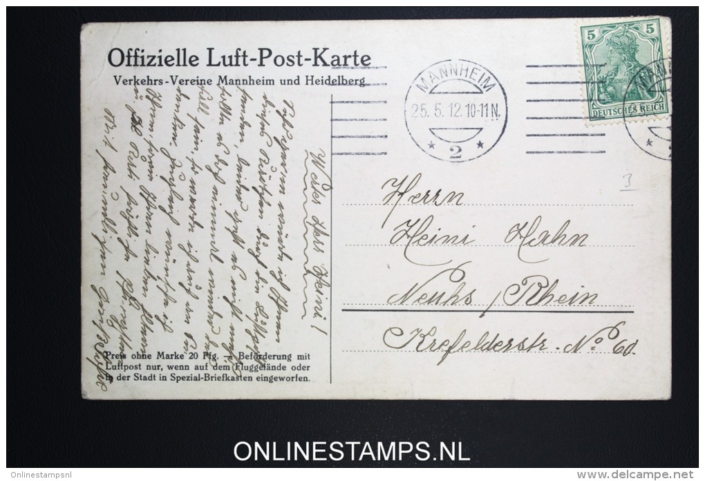 Deutsches Reich Erste Deutsche Luftpost Heidelberg Mannheim 1912 Gelaufen - Correo Aéreo & Zeppelin