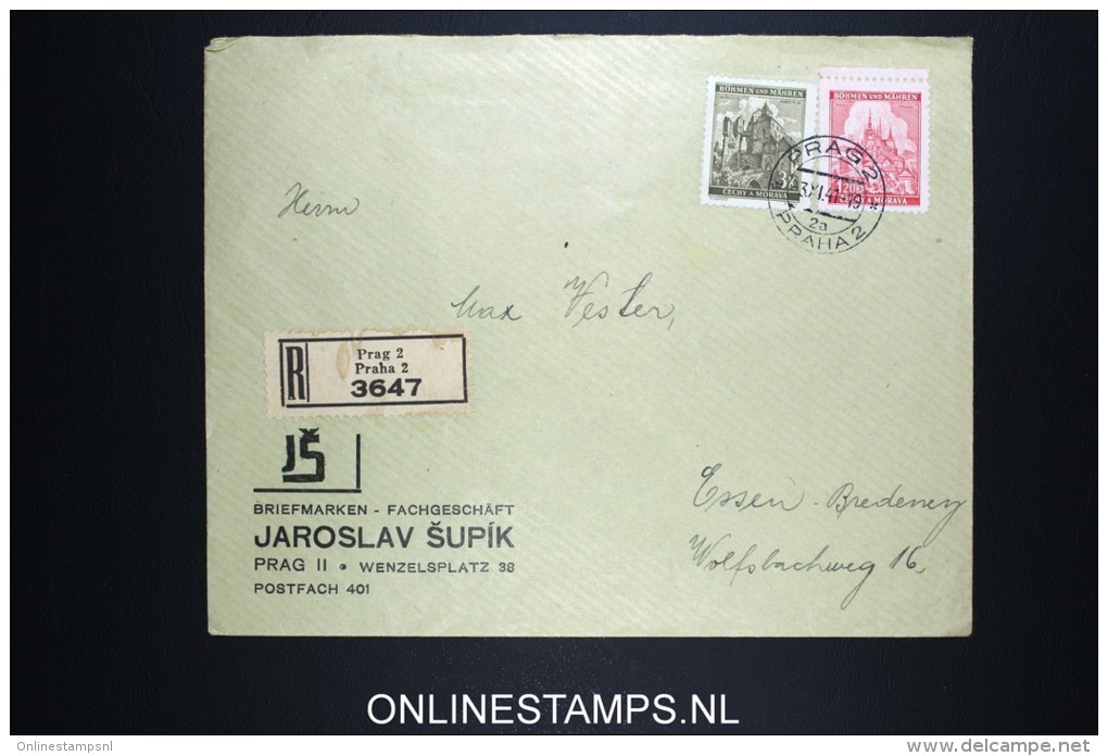 Deutsches Reich Böhmen &amp; Mahren Registered Cover Prag To Essen 1941 Mixed Stamps - Storia Postale