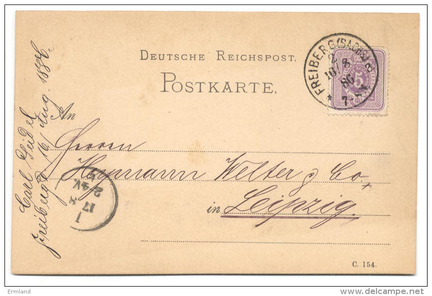 GS Deutsche Reichspost 1886 Von Freiberg In Sachsen Nach Leipzig - Sonstige & Ohne Zuordnung