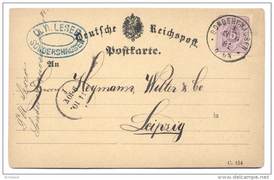 GS Deutsche Reichspost 1881 Von Sonderhausen Nach Leipzig - Sonstige & Ohne Zuordnung