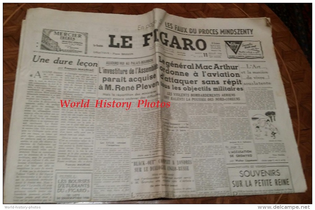 Journal Ancien - LE FIGARO - 11 Juillet 1950 -  Procés Mindszenty - Général Mac Arthur - Paris Dakar - Guerre De Corée - 1950 à Nos Jours