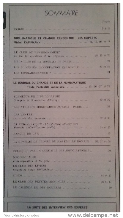 Revue NUMISMATIQUE & CHANGE - Avril 1978 - Monnaies D´ Occupation Espagnole - Monnaie De Bronze Bas Empire Romain - Brocantes & Collections
