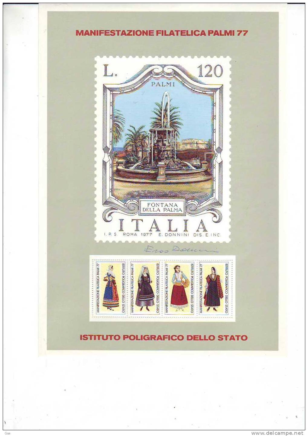 ITALIA 1977 - Foglietto I.P.Z.S. (firmato Donnini) Francobollo Palmi - Fontana Della Palma - Erinnofilia