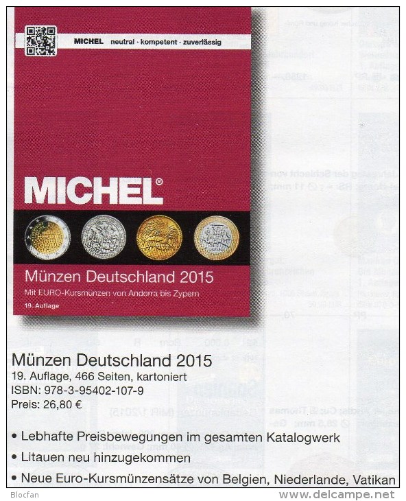 MICHEL Münzen Deutschland 2015 Neu 27€ D DR Ab 1871 III.Reich BRD Berlin DDR Numismatik Coin Catalogue 978-3-95402-107-9 - Material Y Accesorios