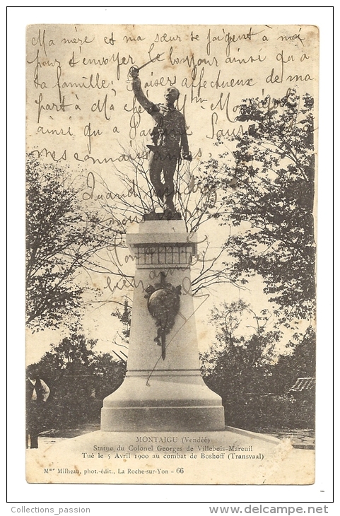 Cp, 85, Montaigu, Statue Du Colonnel Georges De Villebois Mareuil, écrite - Montaigu