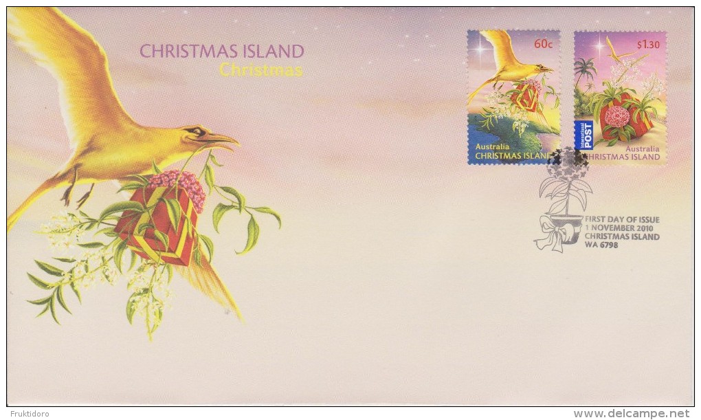 Christmas Island FDC Mi 685-686 - Christmas - Golden Bosunbird Soaring - Golden Bosunbird - Gifts  - 2010 - Christmaseiland