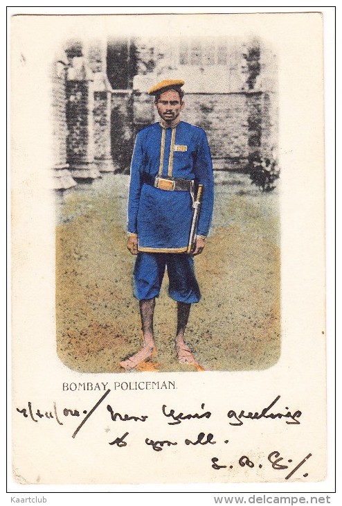 Bombay Policeman - India (ca. 100 Years Old Undivided Postcard) - Politie-Rijkswacht