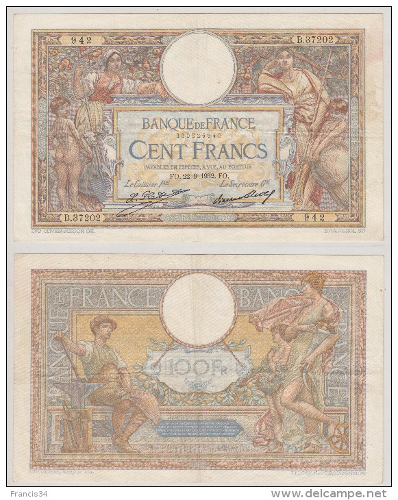 Billet De 100 Francs Du 22/09/1932 - 100 F 1908-1939 ''Luc Olivier Merson''