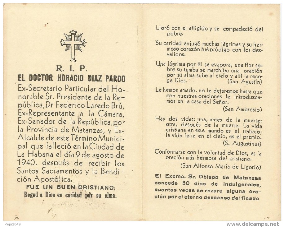 ES246 -  RECORDATORIO DE DEFUNCION - LA HABANA 1940 - Otros & Sin Clasificación