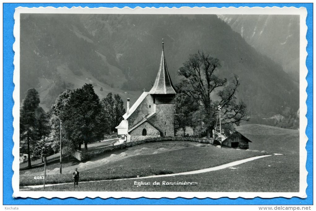 AVR133, Eglise De Rossinières, Rossinière, Près Rougemont, Château D'Oex, Animée, 6093, Circulée 1953 Poste De Campagne - Rossinière