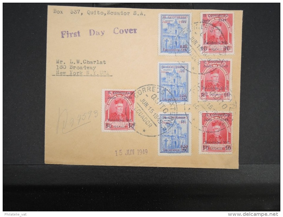 EQUATEUR - JOLIE RECOMMANDE TIMBRES CONGRES EUCHARISTIQUE DE 1949 OB DE QUITO POUR NEW YORK  1949 A VOIR LOT P2484 - Equateur