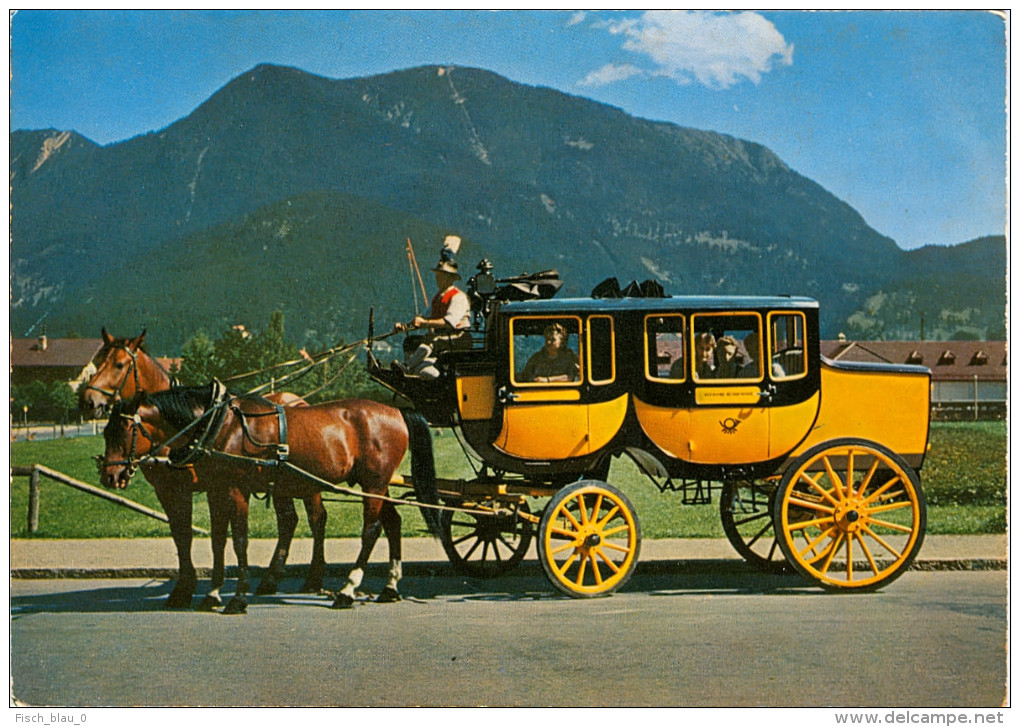 AK Kutsche Garmisch-Partenkirchen Postkutsche Badersee Bayern Deutschland Pferd Verlag Bücheler - Taxis & Fiacres