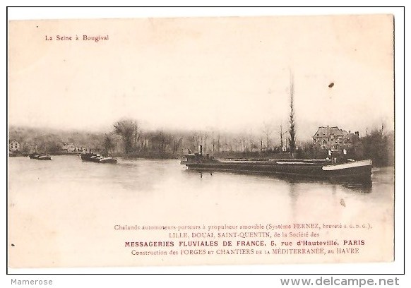 BOUGIVAL (78). La Seine. Chalands Automoteurs-porteurs à Propulseur Amovible. Messageries Fluviales De France - Hausboote