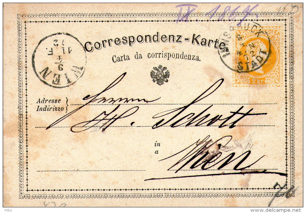 Carta Da Corrispondenza 2 Kr.sent From Innsbruck,08.04.1872  To Wien,09.04.1872,as Scan - Entiers Postaux