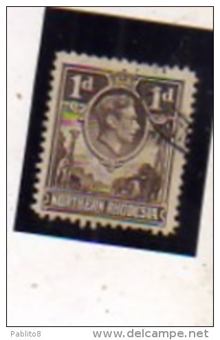 NORTHERN RHODESIA NORD RODESIA 1938 1952 KING GEORGE VI 1p RE GIORGIO 1 P USATO USED OBLITERE' - Northern Rhodesia (...-1963)