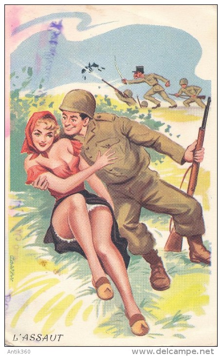 CPA Illustrateur Louis CARRIERE L'Assaut - Pin-Up Et Soldat - Carrière, Louis