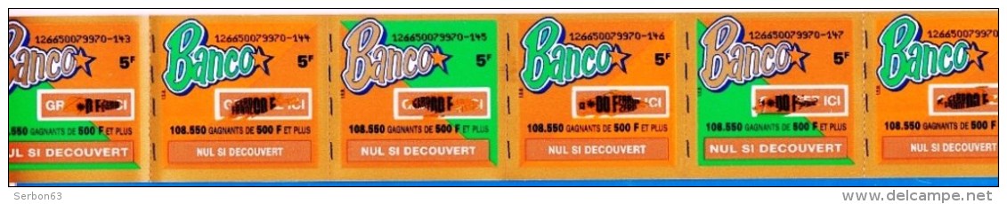 6 BANCO ATTACHES TICKET DE GRATTAGE PARFAIT LOTERIE FDJ FRANCAISE DES JEUX 126650079970-143 A 148 EMISSION ISB N° 44 - Lottery Tickets